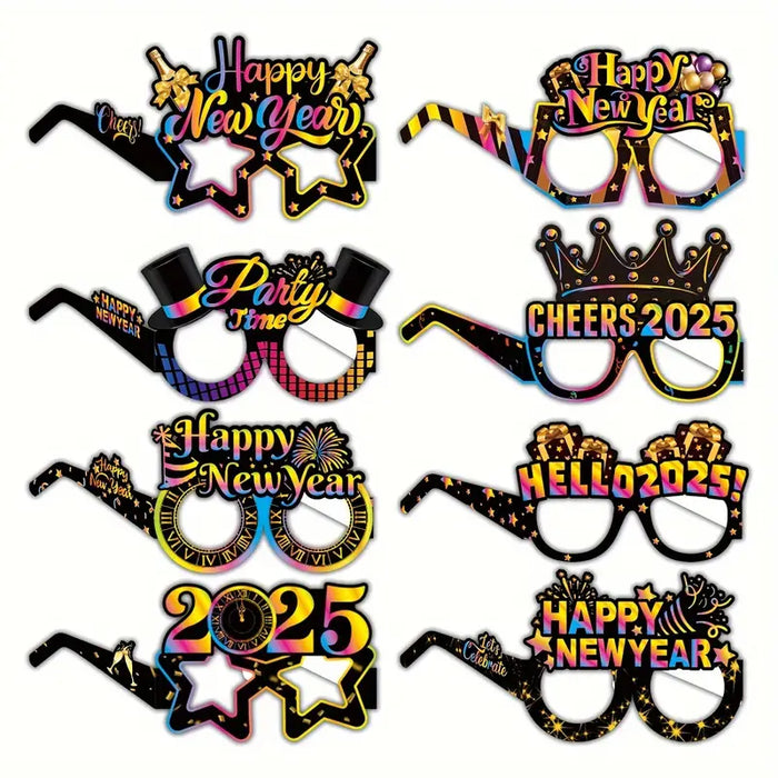 2025 New Year's Funny Glasses Party Props 8pcs Set