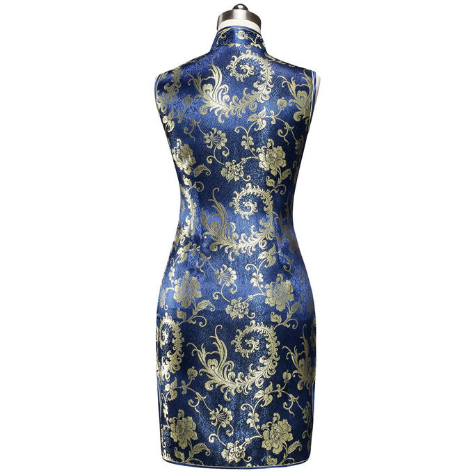 Navy Blue Satin Mini Qipao Cheongsam