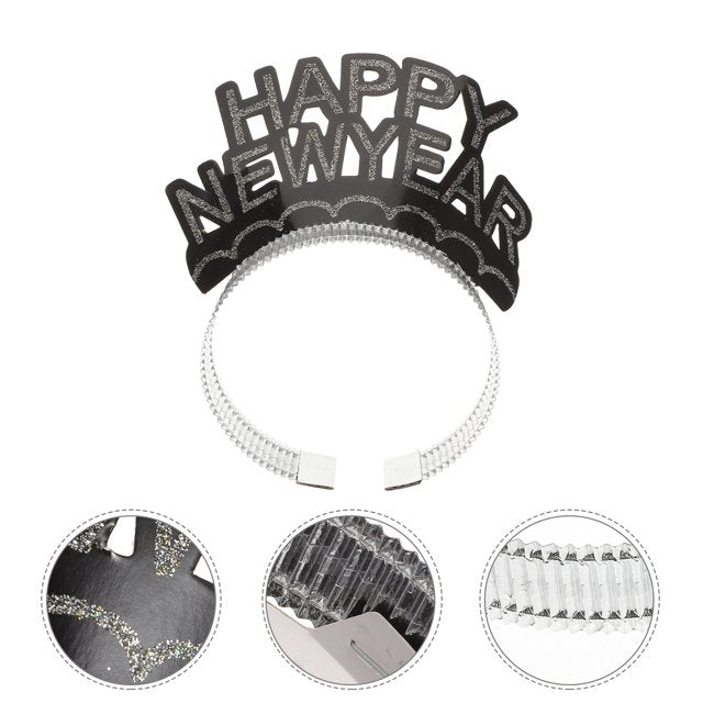 Silver Glittered Happy New Year Tiara Set of 6