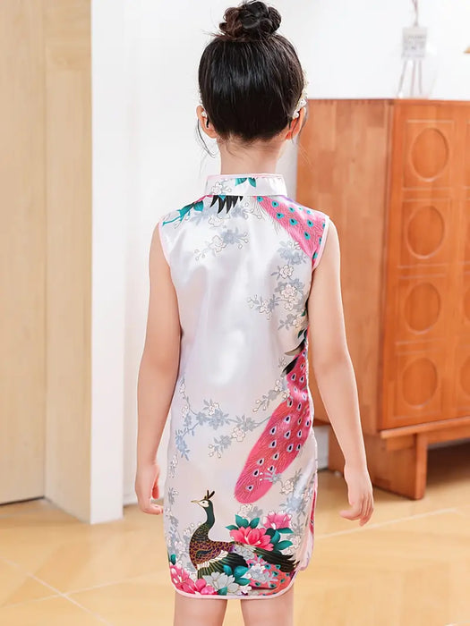 White Floral Print Chinese Style Cheongsam