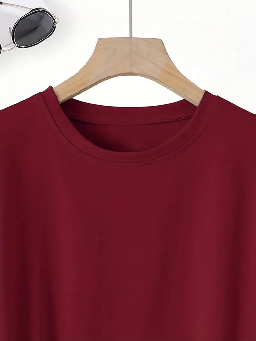 Burgundy Casual Crew Neck T-Shirt