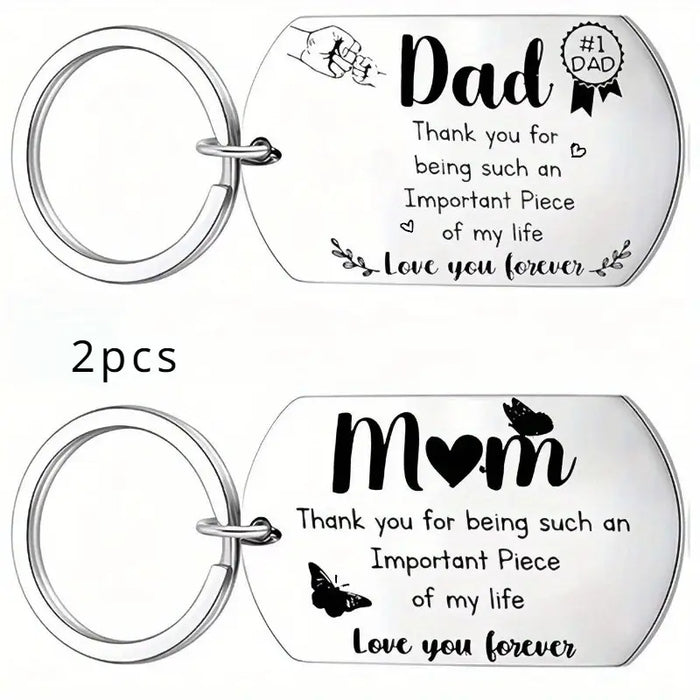 Dad & Mom Love Sentiment Keychain Set