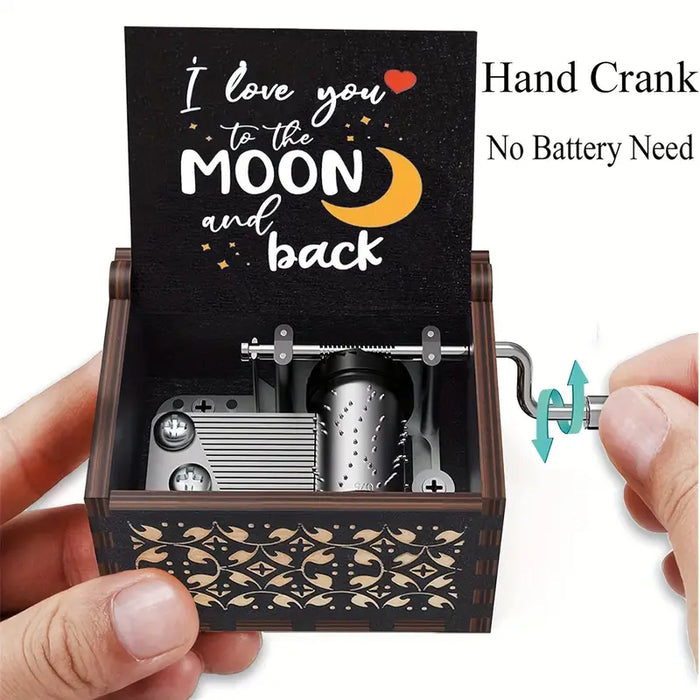 "I Love You to the Moon and Back" Hand-Cranked Wooden Music Box