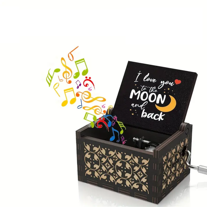 "I Love You to the Moon and Back" Hand-Cranked Wooden Music Box