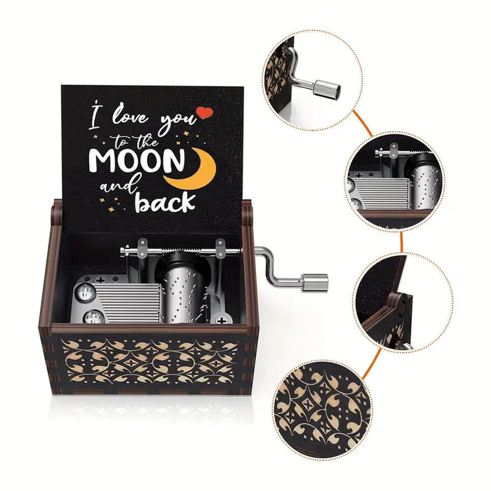 "I Love You to the Moon and Back" Hand-Cranked Wooden Music Box