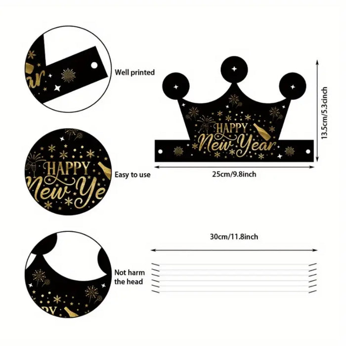 2025 New Year's Celebration Paper Hats 12pcs Set