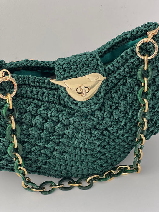 Handmade Emerald Crochet Bag حقيبة كروشيه زمردية يدوية الصنع