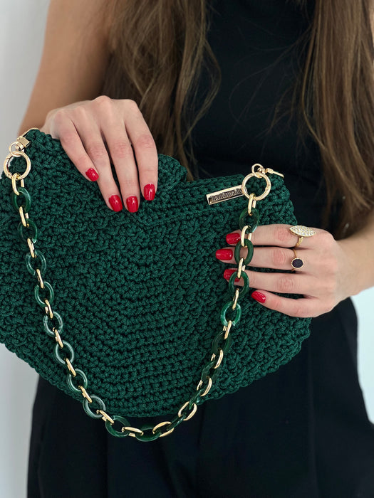 Handmade Emerald Crochet Bag حقيبة كروشيه زمردية يدوية الصنع