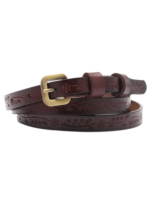 Floral Embossed Brown Leather Belt