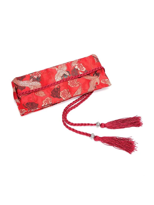 Red Tassel Crane Embroidered Waist Belt