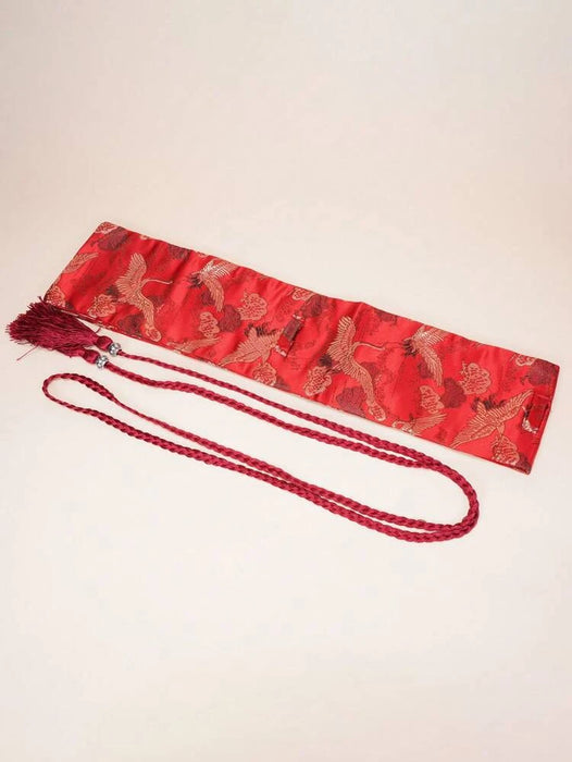 Red Tassel Crane Embroidered Waist Belt