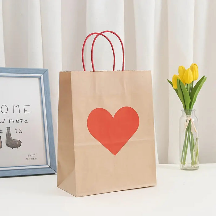 Heart-Shaped Kraft Gift Bag Set