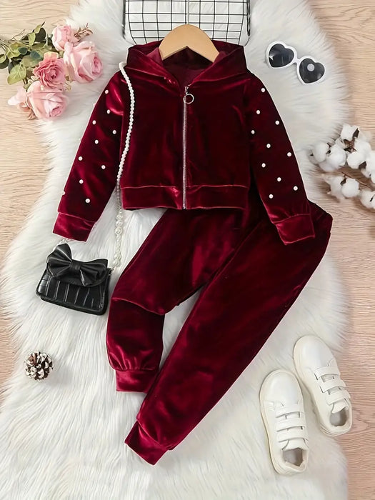 Sporty Chic Velvet Co Ord Set for Girls