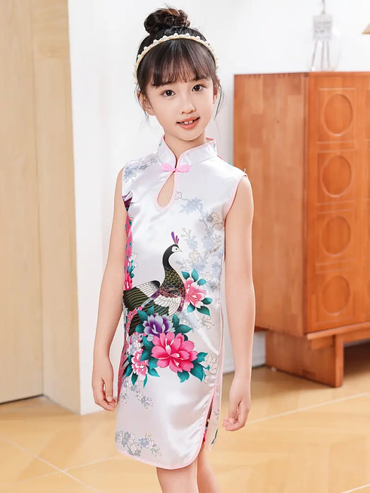 White Floral Print Chinese Style Cheongsam