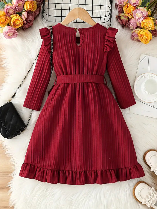 Elegant Ruffle Long Sleeve Dress for Girls