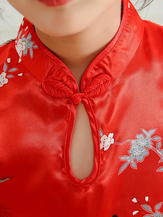 Red Floral Print Chinese Style Cheongsam