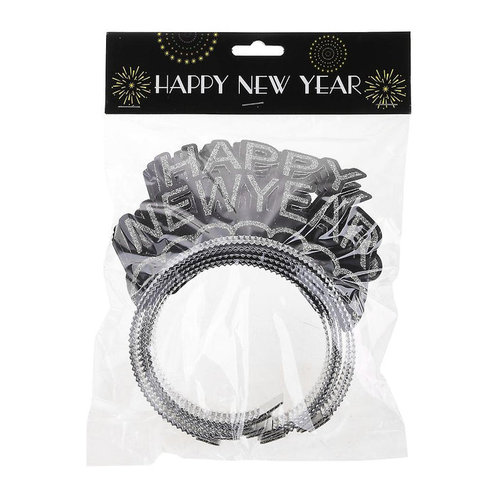 Silver Glittered Happy New Year Tiara Set of 6