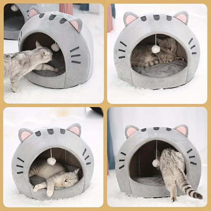 Cozy Cartoon Cat Cave - Grey