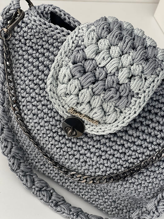 Handmade Grey Lidia Crochet Bag حقيبة ليديا الكروشيه اليدوية باللون الرمادي