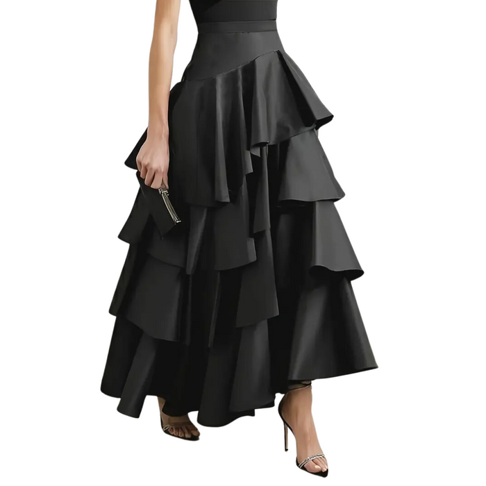 Black Flowing Ruffle Skirt