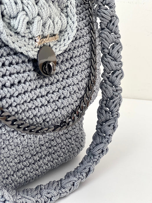 Handmade Grey Lidia Crochet Bag حقيبة ليديا الكروشيه اليدوية باللون الرمادي