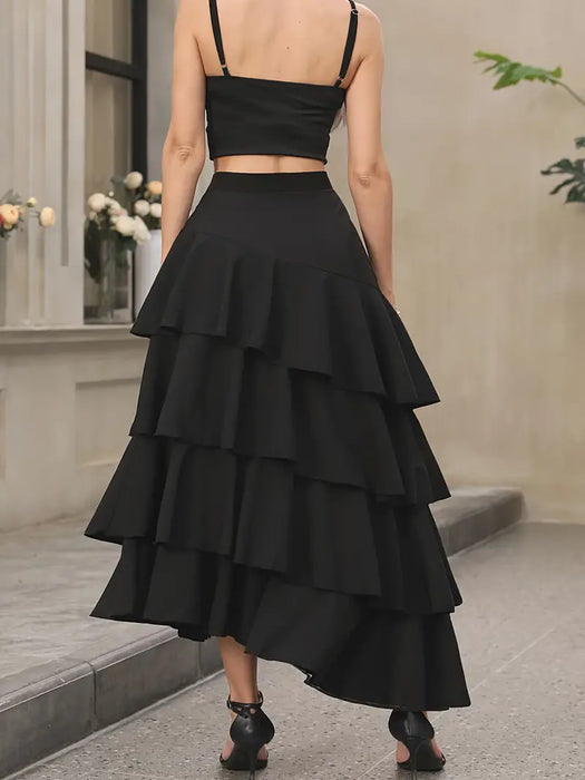 Black Flowing Ruffle Skirt