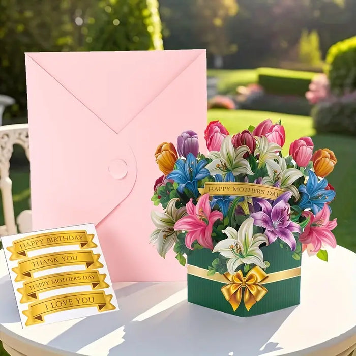 3D Pop-Up Lily Tulip Bouquet Card