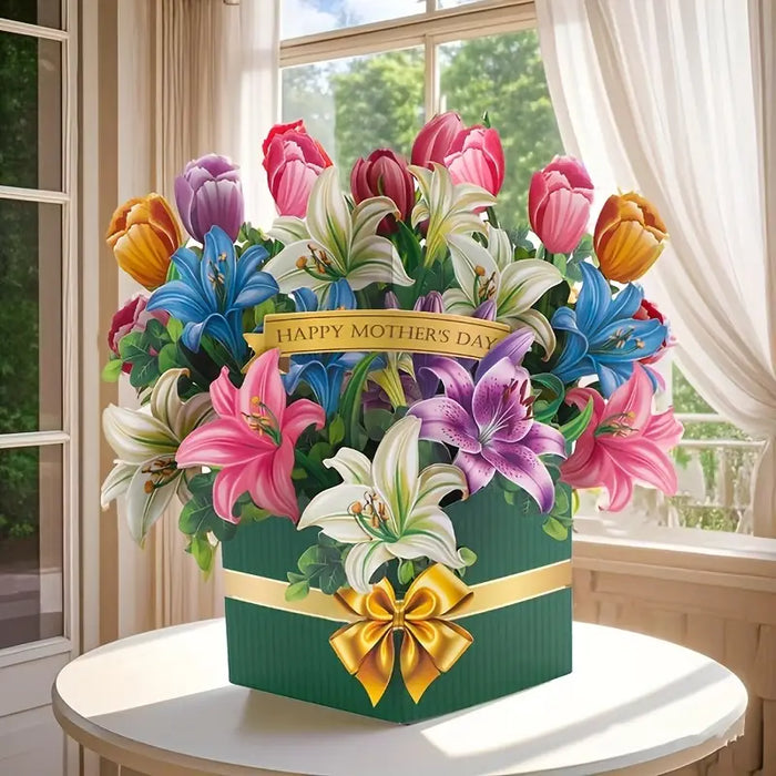 3D Pop-Up Lily Tulip Bouquet Card