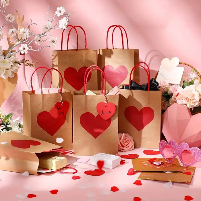 Heart-Shaped Kraft Gift Bag Set