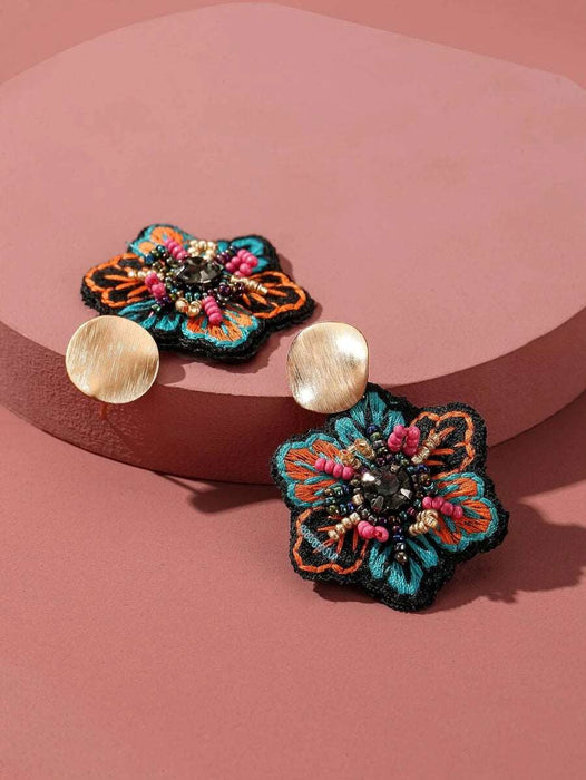 Beaded Flower Charm Drop Earrings