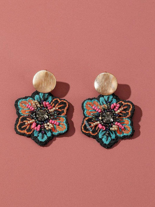 Beaded Flower Charm Drop Earrings