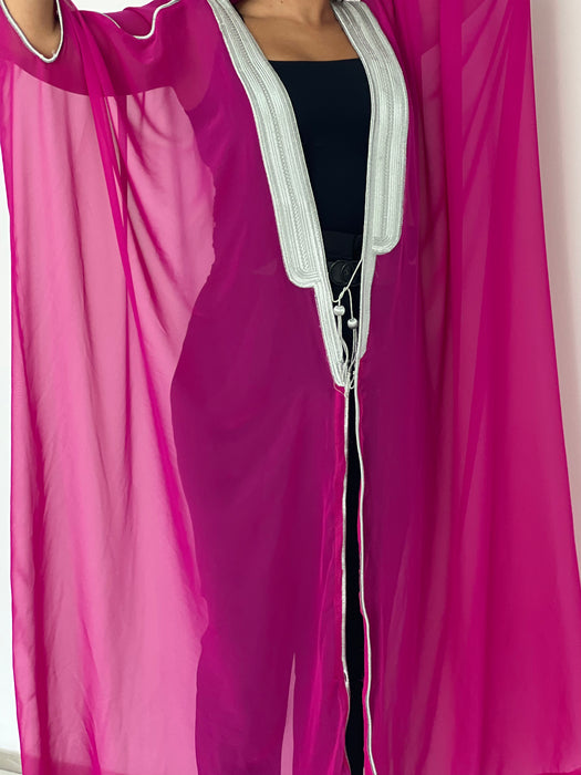 Bloom Pink Flowy Sheer Abaya بشت نسائي شفاف