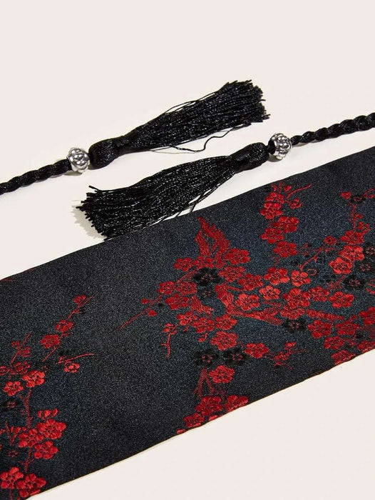 Floral Pattern Tassel Decor Belt