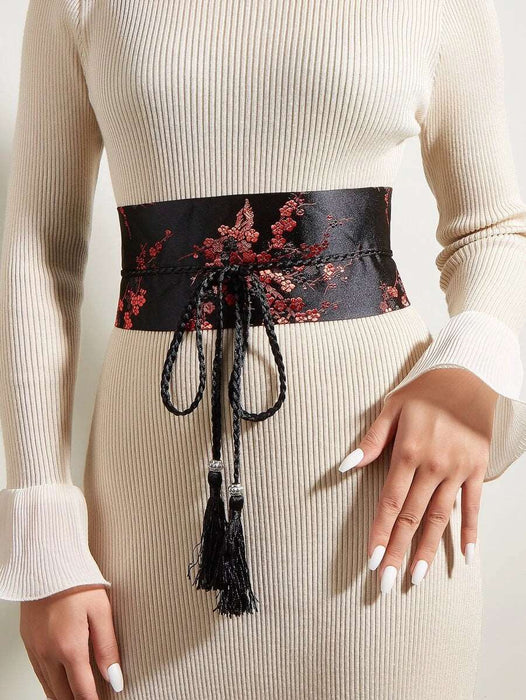 Floral Pattern Tassel Decor Belt