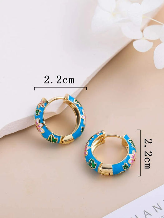 Turquoise Enamel Retro Hoops