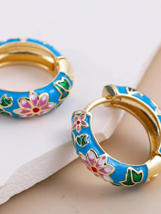 Turquoise Enamel Retro Hoops