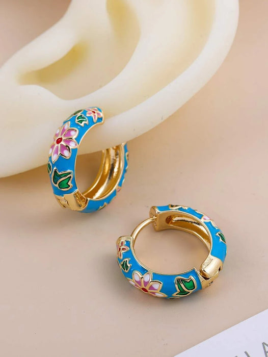 Turquoise Enamel Retro Hoops