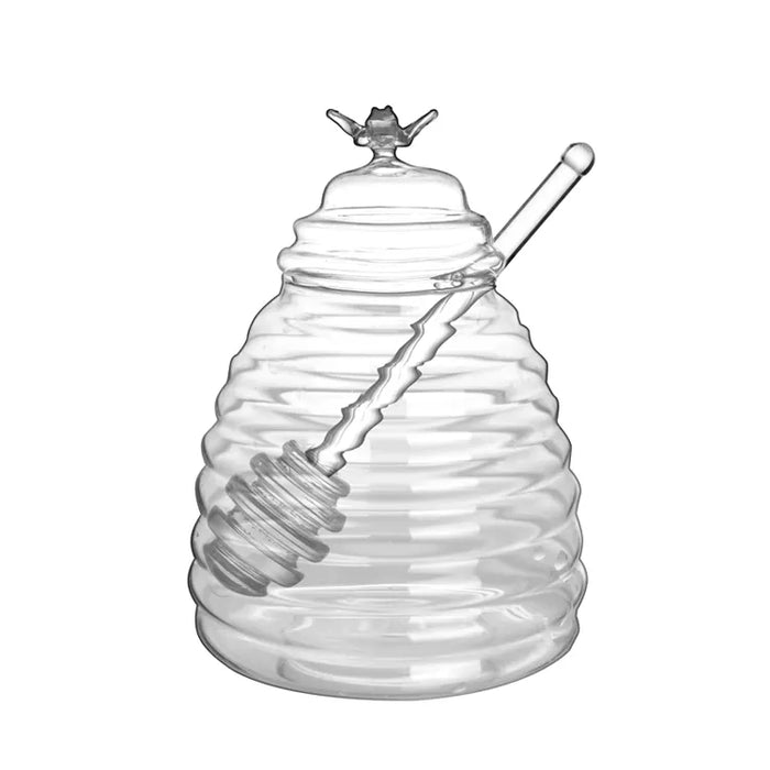 Beehive Crystal Glass Honey Jar with Dipper