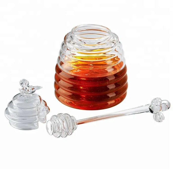 Beehive Crystal Glass Honey Jar with Dipper