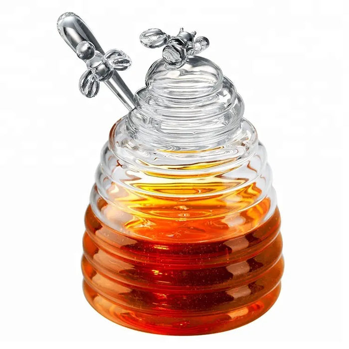 Beehive Crystal Glass Honey Jar with Dipper