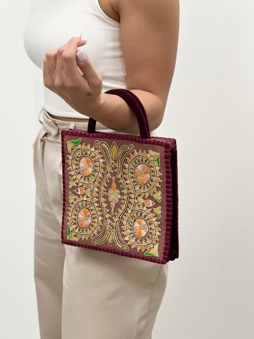 Vintage Red & Gold Metallic Hand Embroidery bag