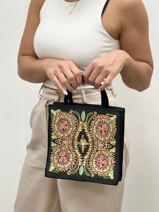 Vintage Black & Gold Metallic Hand Embroidery bag