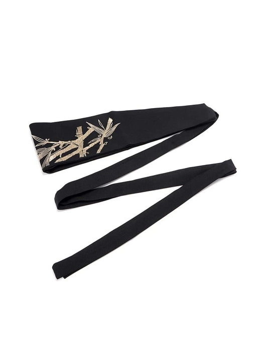 Black Leaf Embroidered Waist Belt