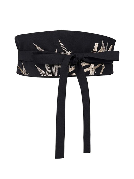 Black Leaf Embroidered Waist Belt