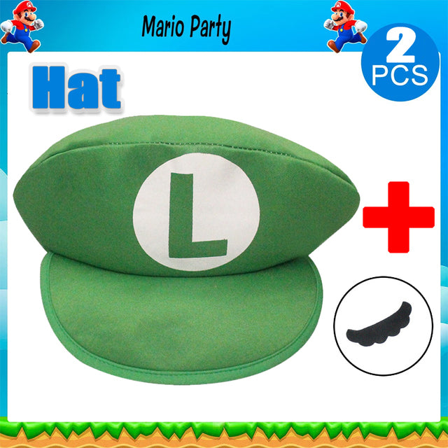 Mario Bros Baseball Cap with Mustache for Birthday Party