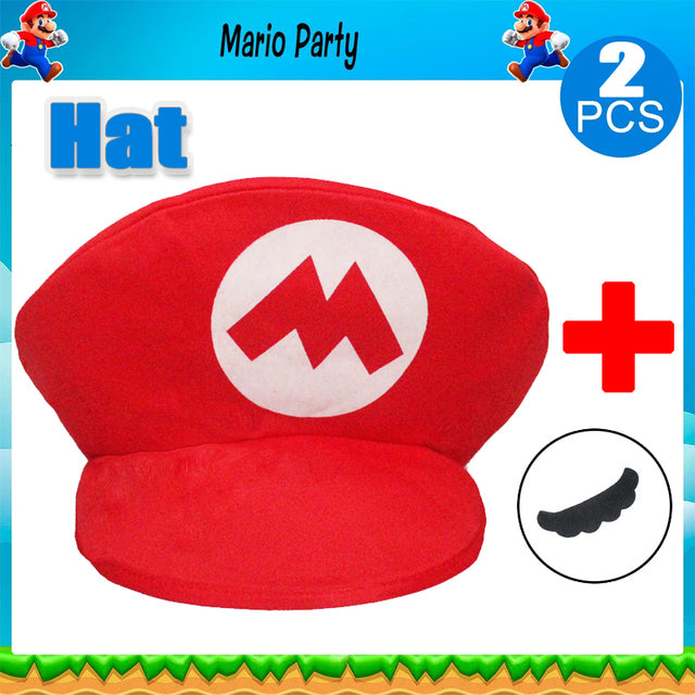 Mario Bros Baseball Cap with Mustache for Birthday Party