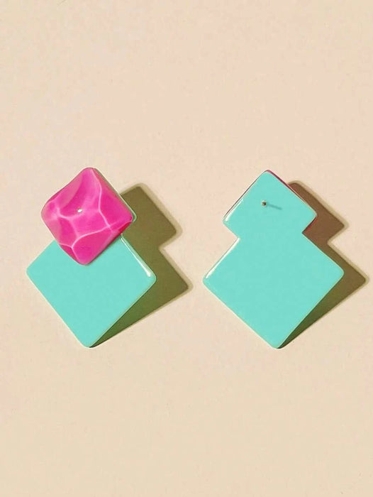 Two Toned Geometric Square Stud Earrings