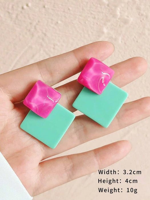 Two Toned Geometric Square Stud Earrings