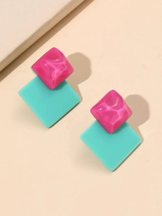 Two Toned Geometric Square Stud Earrings