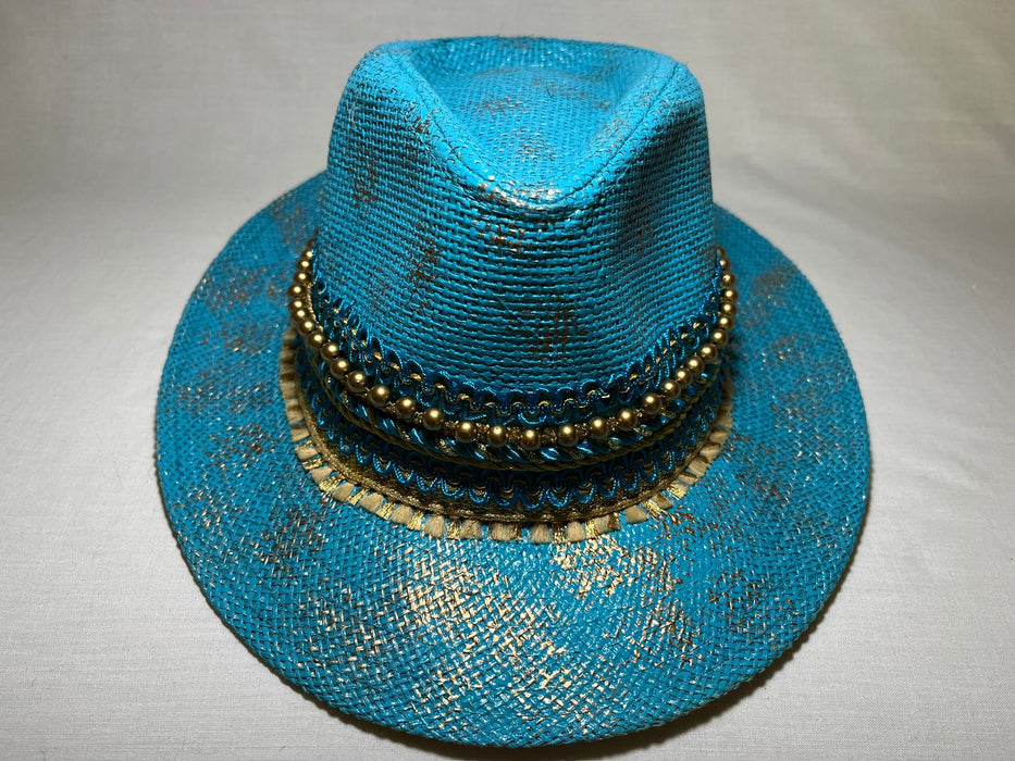 Turquoise Sea Splash Fedora Sun Hat